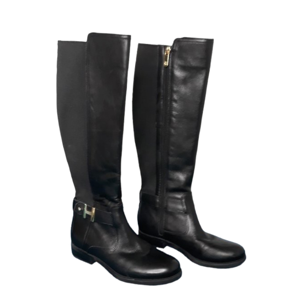 TOMMY HILFIGER • size 5 1/2 • black Leather knee high boots women's Winter